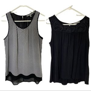 2 sleeveless tops. Medium Petite. Black white.